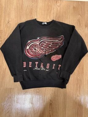 Vintage Detroit Red Wings Black Graphic Crewneck Sweatshirt